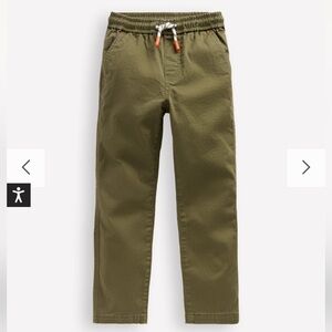 Mini Boden Slim Pull On Trousers in woodland green